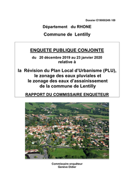 Commune De Lentilly ENQUETE PUBLIQUE CONJOINTE