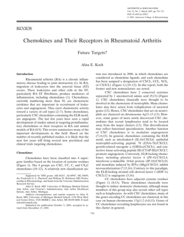 Chemokines and Their Receptors in Rheumatoid Arthritis