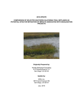 2016 Update Comparison of Selected Southern California Tidal Wetlands As Potential Sites for Mitigation of Impacts Associated Wi