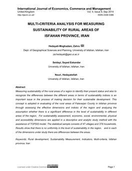 Multi-Criteria Analysis for Measuring Sustainability of Rural Areas of Isfahan Province, Iran