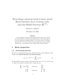 (Everything a Physicist Needs to Know About) Bessel Functions Jn(X) of Integer Order (And Also Hankel Functions