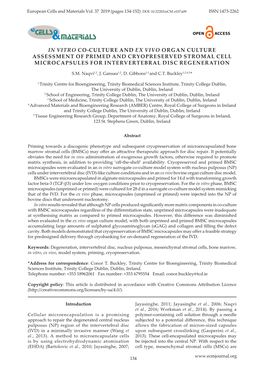 In Vitro Co-Culture and Ex Vivo Organ Culture Assessment of Primed and Cryopreserved Stromal Cell Microcapsules for Intervertebral Disc Regeneration