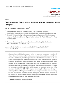 Interactions of Host Proteins with the Murine Leukemia Virus Integrase