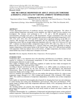 The Metabolic Responses of Adult Angulate Tortoises