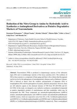 Reduction of the Nitro Group to Amine by Hydroiodic Acid to Synthesize O-Aminophenol Derivatives As Putative Degradative Markers of Neuromelanin