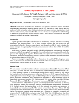 URARE: Improvement of Thin Clients Hong-Wei XIE*, Guang OUYANG