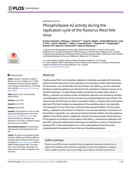 Phospholipase A2 Activity During the Replication Cycle of the Flavivirus West Nile Virus