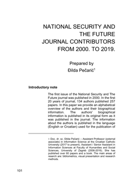 National Security and the Future Journal Contributors from 2000. to 2019
