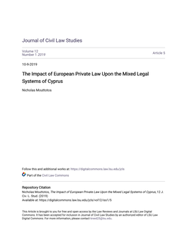 The Impact of European Private Law Upon the Mixed Legal Systems of Cyprus