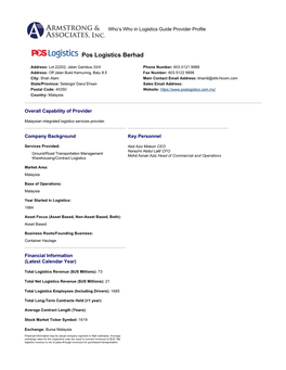 Who's Who in Logistics Guide Provider Profile