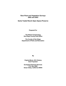 Rare Plant and Vegetation Surveys 2002 and 2003 Santa Ysabel