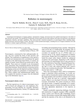 Robotics in Neurosurgery