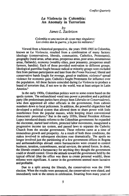 La Violencia in Colombia: an Anomaly in Terrorism by James L. Zackrison Colombia Es Una Nacion De Cosas Muy Singulares; Los Civi