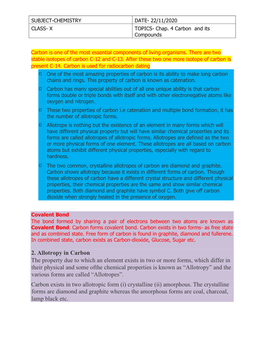 2. Allotropy in Carbon the Property Due to Which an Element Exists In