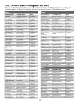 Table 33: Common and Scientific Vegetable Pest Names