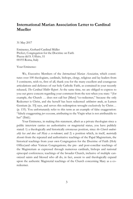 International Marian Association Letter to Cardinal Mueller