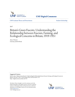 Britain's Green Fascists: Understanding the Relationship Between Fascism, Farming, and Ecological Concerns in Britain, 1919-1951 Alec J