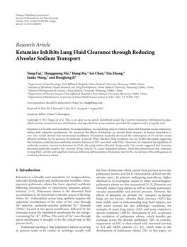 Ketamine Inhibits Lung Fluid Clearance Through Reducing Alveolar Sodium Transport