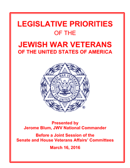 Legislative Priorities Jewish War Veterans