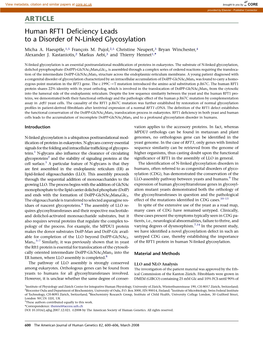 ARTICLE Human RFT1 Deficiency Leads to a Disorder of N-Linked