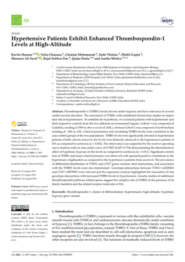 Hypertensive Patients Exhibit Enhanced Thrombospondin-1 Levels at High-Altitude