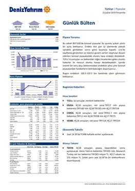 DENIZ YATIRIM Günlük Bülten