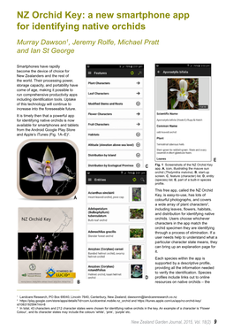 NZ Orchid Key: a New Smartphone App for Identifying Native Orchids Murray Dawson1, Jeremy Rolfe, Michael Pratt and Ian St George