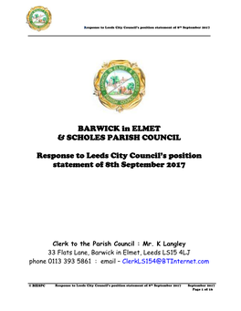 BARWICK in ELMET & SCHOLES PARISH COUNCIL Response To