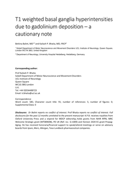 Balin Bhatia Gadolinium Deposition Basal Ganglia