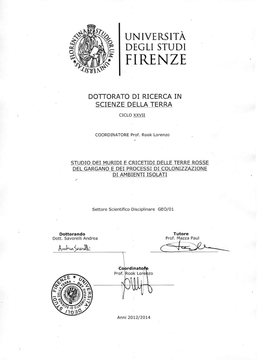 Studio Dei Muridi E Cricetidi Delle Terre Rosse Del Gargano E Dei Processi Di Colonizzazione Di Ambienti Isolati