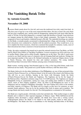 The Vanishing Batak Tribe by Antonio Graceffo November 19, 2008