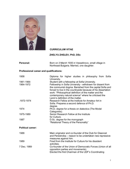 CURRICULUM VITAE ZHELYU ZHELEV, Phd, Dsc Personal: Born