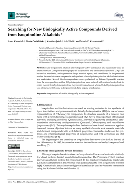 Searching for New Biologically Active Compounds Derived from Isoquinoline Alkaloids †