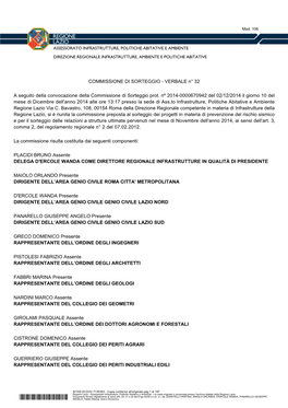 VERBALE N° 32 a Seguito Della Convocazione Della Commissione Di Sorteggio Prot. Nº 2014-0000670942