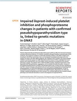 Impaired Iloprost-Induced Platelet Inhibition and Phosphoproteome Changes in Patients with Confirmed Pseudohypoparathyroidism Ty