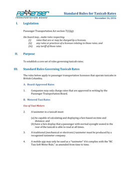 Standard Rules for Taxicab Rates November 16, 2016