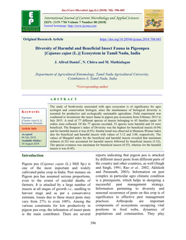 Diversity of Harmful and Beneficial Insect Fauna in Pigeonpea [Cajanus Cajan (L.)] Ecosystem in Tamil Nadu, India