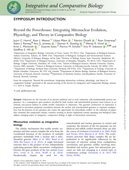 Integrative and Comparative Biology Integrative and Comparative Biology, Volume 59, Number 4, Pp