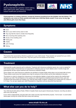 Pyelonephritis Advice Intended for Parents / Carers Taking Their Child Home After Seeing a Hospital Based Healthcare Professional