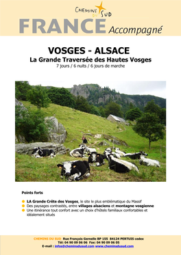 VOSGES - ALSACE La Grande Traversée Des Hautes Vosges 7 Jours / 6 Nuits / 6 Jours De Marche