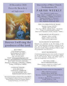 Forever I Will Sing the Goodness of the Lord. PARISH WEEKLY