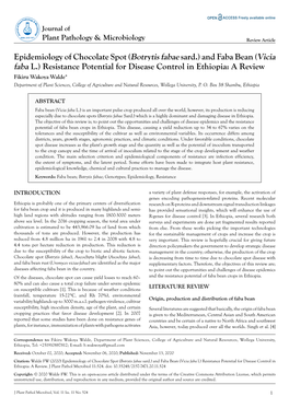 Epidemiology of Chocolate Spot (Botrytis Fabae Sard.) and Faba