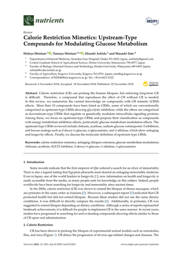 Calorie Restriction Mimetics: Upstream-Type Compounds for Modulating Glucose Metabolism