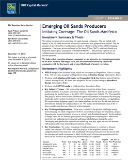 Emerging Oil Sands Producers