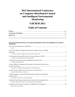 On Computer Distributed Control and Intelligent Enviromental Monitoring CDCIEM 2012 Table of Contents