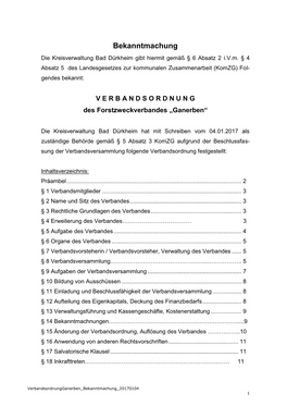 Verbandsordnung Festgestellt