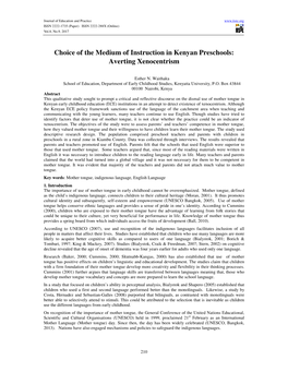 Choice of the Medium of Instruction in Kenyan Preschools: Averting Xenocentrism