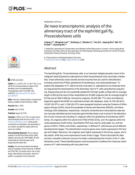 De Novo Transcriptomic Analysis of the Alimentary Tract of the Tephritid Gall Fly, Procecidochares Utilis