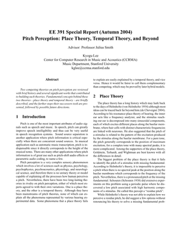 (Autumn 2004) Pitch Perception: Place Theory, Temporal Theory, and Beyond