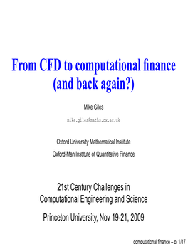 From CFD to Computational Finance